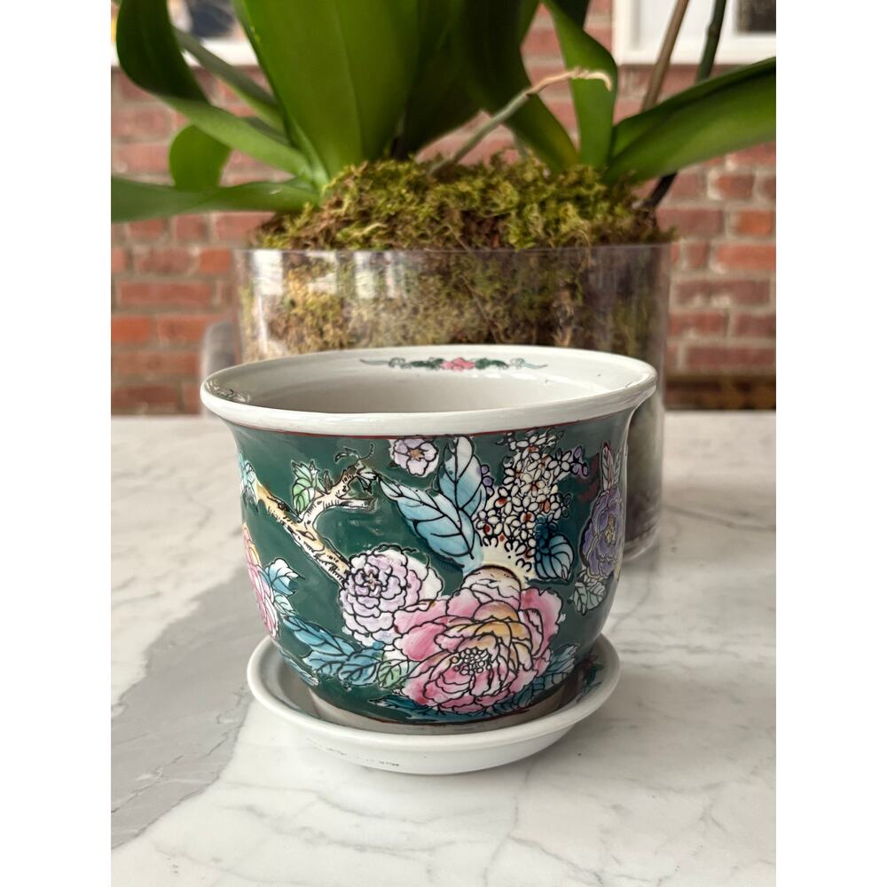 Vintage CHINA Republic Jardiniere Pot Planter Famille Rose Porcelain signed